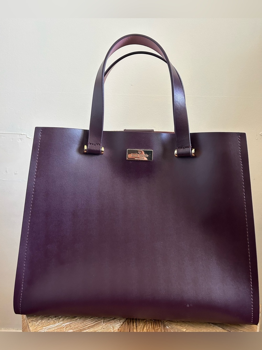 kate spade Deep Plum Arbour Hill Kyra Leather Tote with Gold Hardware